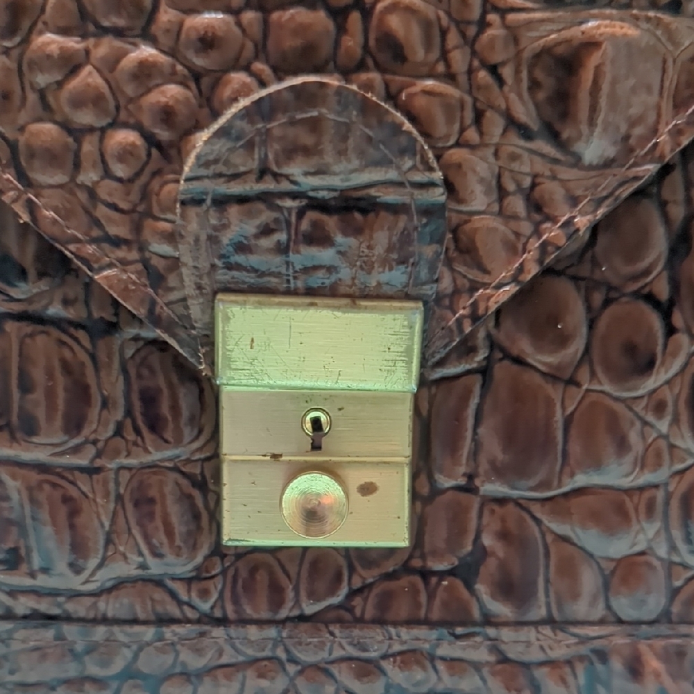Vintage Brown Crocodile Embossed Handbag 60s - Picture 6 of 13